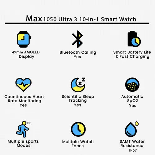 Max 1050 Ultra 3 10-in-1 Smart Watch